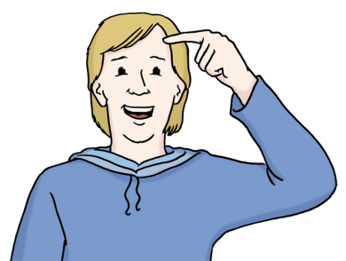 Understand A man points to his forehead with his index finger and looks forward, understanding.