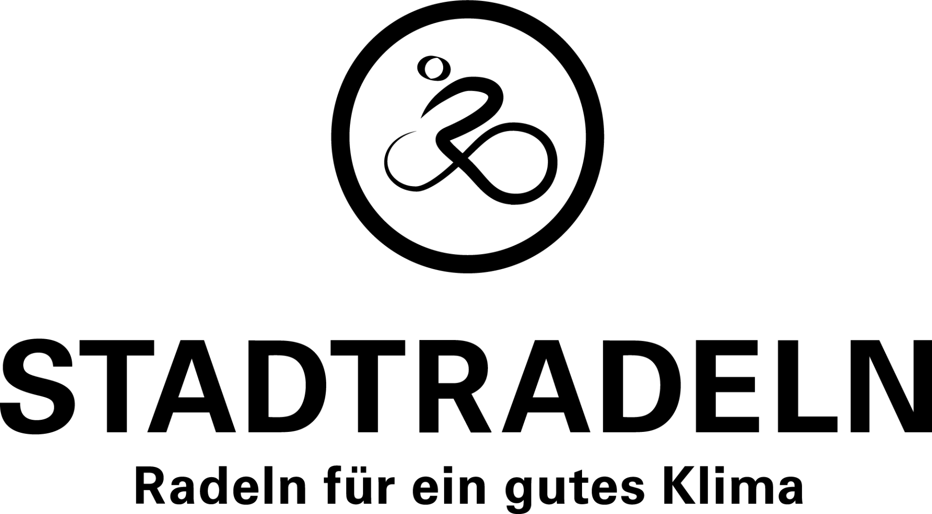 Round logo with cyclist in a circle on the left. Below it is the lettering "Stadtradeln", underneath it says Cycling for a good climate