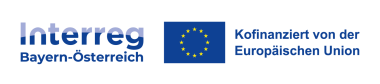 Logo des Förderprogramms INTERREG Bayern–Österreich 2021–2027, gemeinsam mit dem EU-Emblem und dem Hinweis „Kofinanziert von der Europäischen Union"