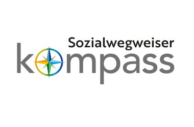 Stylized compass on the left of the picture, on the right: Sozialwegweiser lettering, below in large letters: kompass