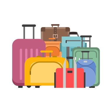 Drawing of different suitcases in different colors and shapes