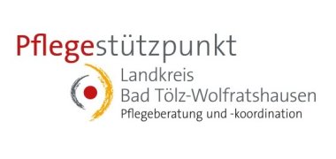 Logo of the Bad Tölz-Wolfratshausen care support center Writing in red and gray on a white background: Pflegestützpunkt - Landkreis Bad Tölz-Wolfratshausen - Pflegeberatung und Koordination