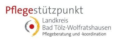 Logo of the Bad Tölz-Wolfratshausen care support center Writing in red and gray on a white background: Pflegestützpunkt - Landkreis Bad Tölz-Wolfratshausen - Pflegeberatung und Koordination