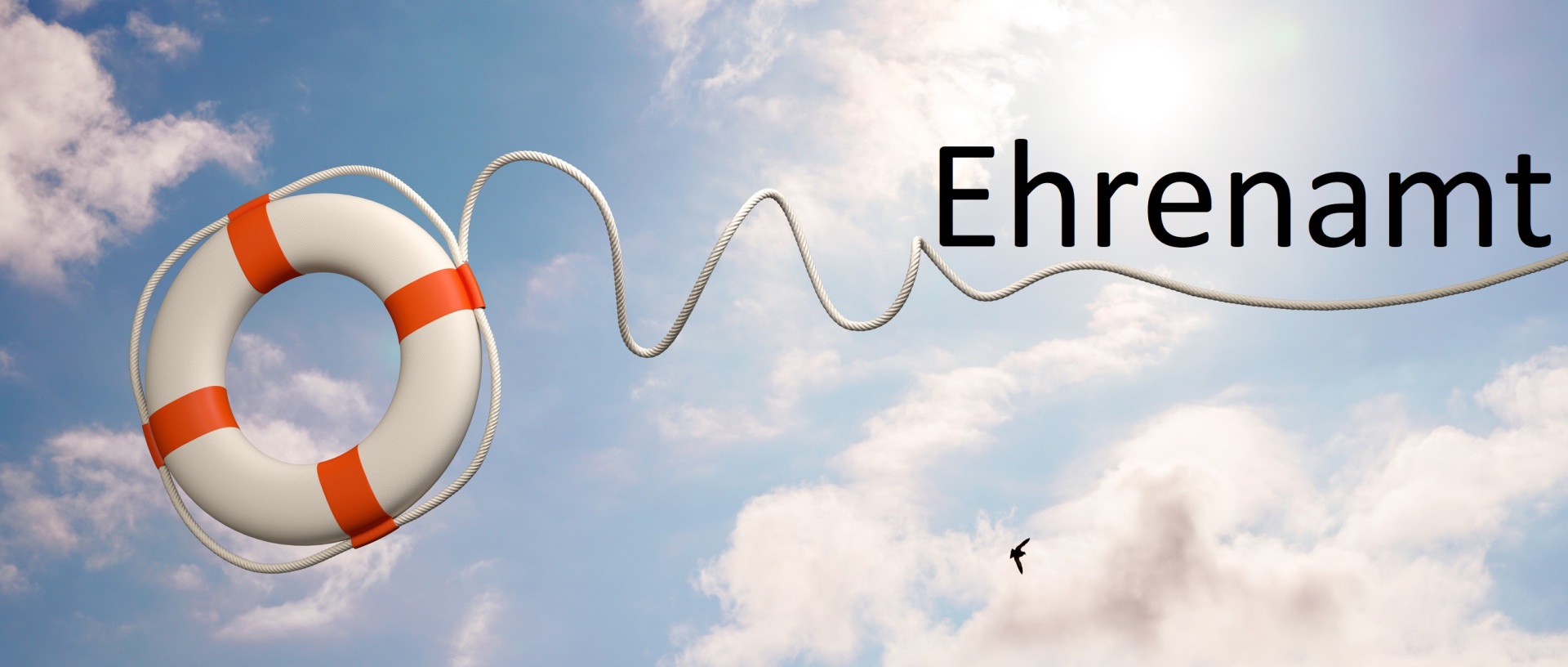 Lifebuoy in the air with typeface Ehrenamt