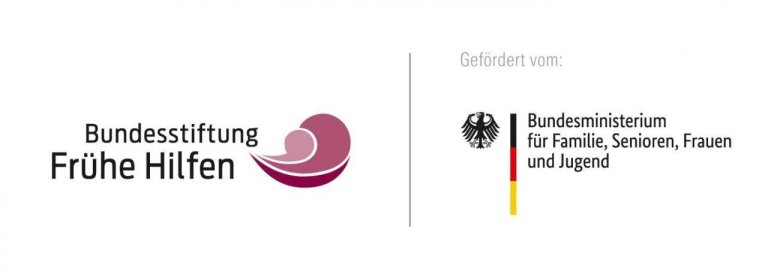 Federal Foundation for Early Intervention logo on the left, vertical dividing line, Federal Ministry for Family Affairs, Senior Citizens, Women and Youth logo on the right