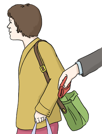 Diebstahl Einer Frau wird das Portemonnaie aus der Handtasche gestohlen.