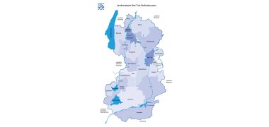 Das Bild zeigt eine abstrakte Karte des Landkreises. Die Gemeinden sind eingetragen.