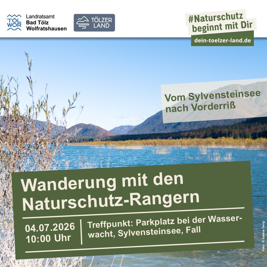 Plakat zur Ranger-Wanderung am 4. Juli 2026 vom Sylvensteinsee nach Vorderriß
