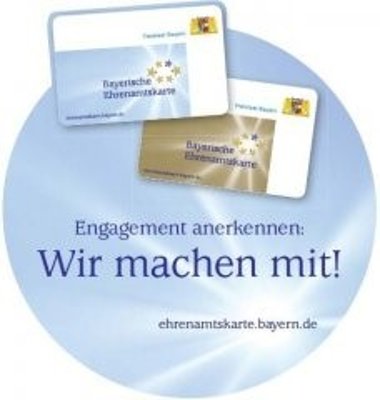Akzeptanzpartner Bild der blauen und goldenen Ehrenamtskarte mit dem Schriftzug "Wir machen mit" - Akzeptanzpartner.