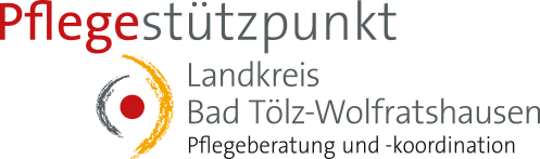 Schrift in Rot und grau auf weißem Grund: Pflegestützpunkt - Landkreis Bad Tölz-Wolfratshausen - Pflegeberatung und Koordination